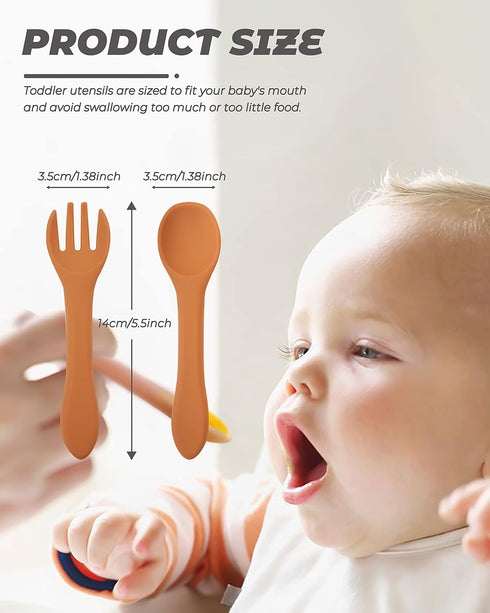 10 Pcs Silicone Baby Spoons and Baby Forks, Chewable Baby Utensils for Self-Feeding, Silicone Baby Utensils, Kids Utensils for Over 6 Months Babie...
