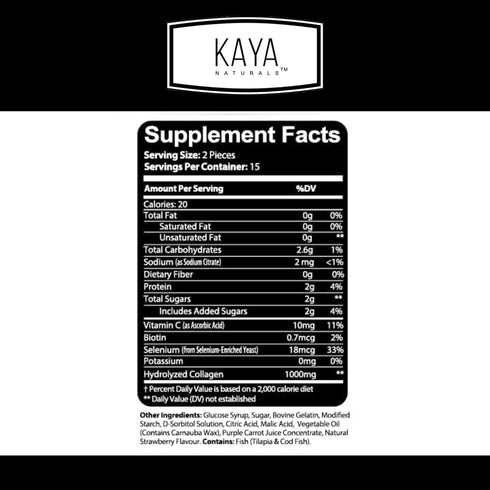 Kaya Naturals Collagen Gummies for Men & Women Supplement | Nature Made Gummies - 1000mg of Hydrolyzed Collagen, Vitamin C, Selenium & Biotin, Str...