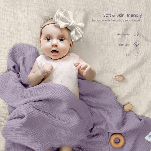Muslin Swaddle Blanket Baby - Cotton Swaddling Blanket Soft Baby Receiving Blanket Neutral 2Pack(Purple)...