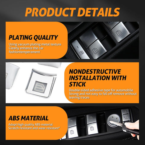 WICHEMI Window Switch Button Trim Cover Sticker for Mercedes Benz A/B/C(W204)/E(W212)/GLA/CLA/GLK/GL/ML/GLE Class, Inner Door Power Window Glass L...