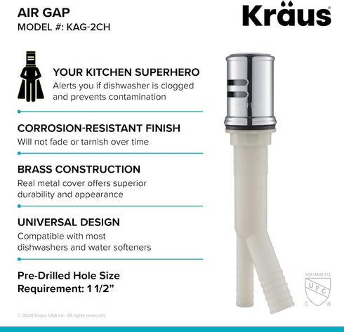 Kraus KAG-2CH Dishwasher Air Gap, Chrome