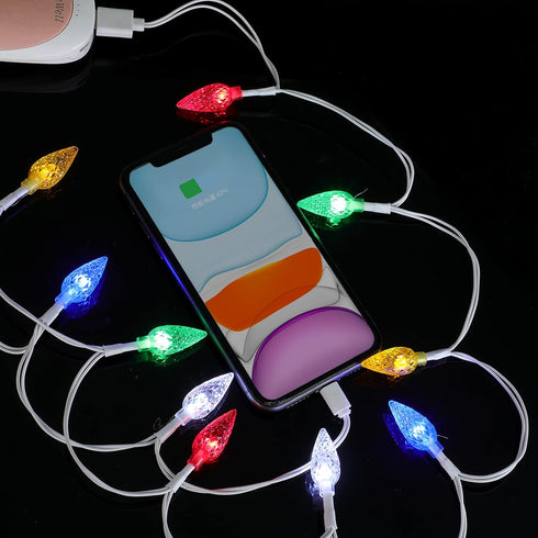 LED Christmas Light Phone Charger Cord USB Charging Cable Gift for Phone 14/13/12/11 Pro/XS/XS Max/XR/X/8 Plus/ 8/7 Plus/7s Plus/6s/6/5s/5c/5Pad w...