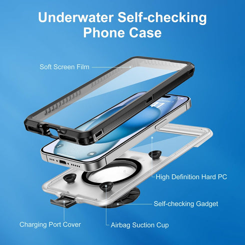 Beasyjoy Waterproof Phone Case, Underwater Snorkeling Diving Phone Case, Universal Self-Check Water Proof Case Up to 6.9 Inch for iPhone 15/14/13/...