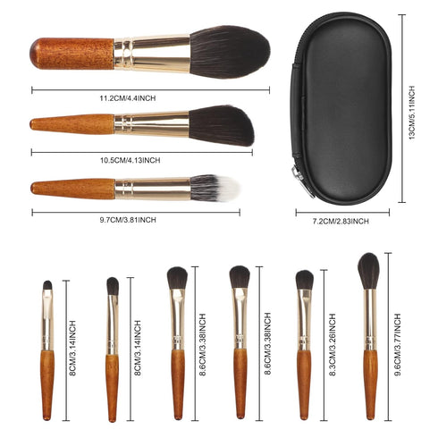Unaone 9 Piece Makeup Brushes Set, Professional Travel Small Makeup Brushes with PU Makeup Brush Bag, Portable Cosmetics Brushes for Eyeshadow, Po...