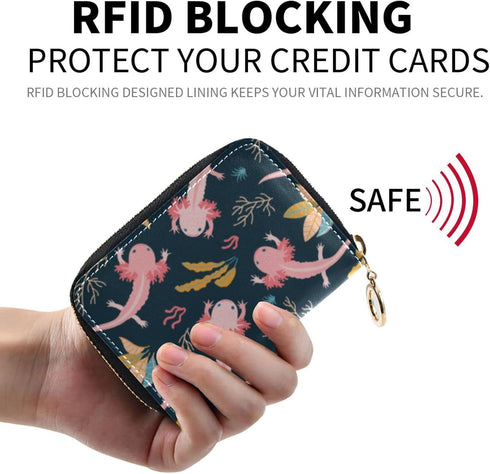 Cute Axolotl RFID Credit Card Holder Wallets Accordion for Women Leather Zipper Card Case Accordion Wallet for Ladies Girls...