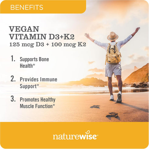 NatureWise Vitamin D3 + K2 with Plant Based Vitamin D3 5000IU & 100mcg Vitamin K2 as MK-7 - Max Absorption - Vegan Non-GMO - Immune Support - with...