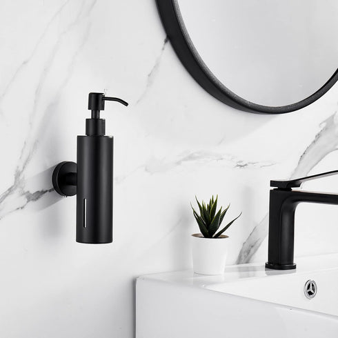 BATHSIR Matte Black Soap Dispenser, Refillable Shower Soap Dispenser Wall Mounted, Stainless Steel Clear Hand Soap Dispenser with Pump for Bathroo...