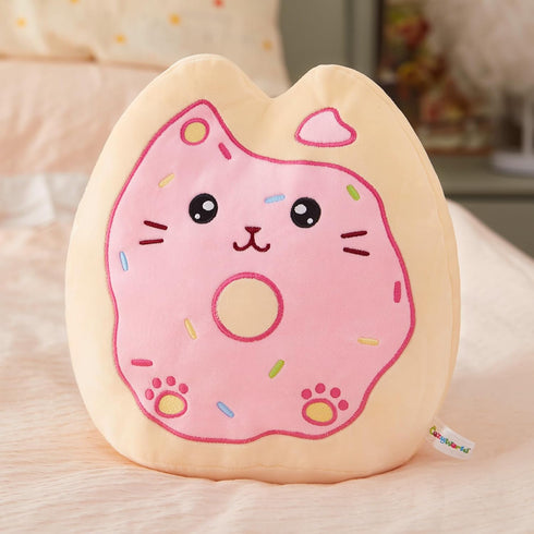 12" Sprinkle Donut Plush Pillow, Pink Cat Plush Kitten Stuffed Animal Squishy Plush Toy Cat Throw Pillow Donut Party Supplies Decorations for Kids...