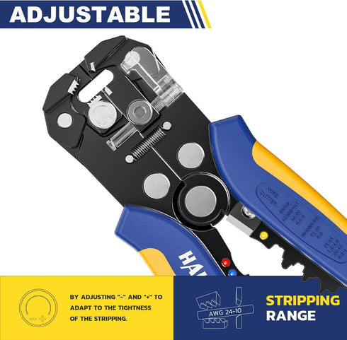 haisstronica Self-Adjusting Wire Stripper, 3 in 1 Stripper/Cutter/Crimping Heavy Duty Automatic Electrical Wire Strippers for 10-24 AWG...