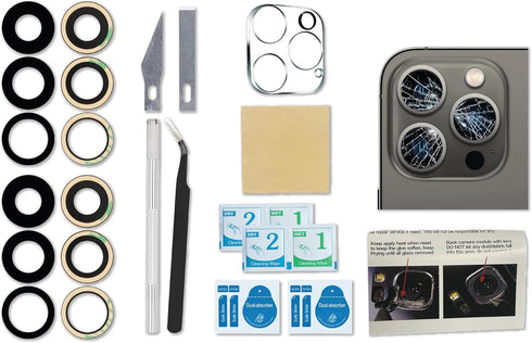 2X Set/6 PCS Back Rear Camera Lens Glass Replacement Kit with Adhesive Pre-Installed Fit for iPhone 13 Pro / 13 Pro Max + Repair Tools + Installat...