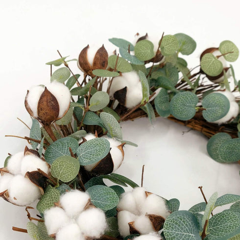 Idyllic Eucalyptus and Cotton Wreath, 14 Inches Artificial Wreath on a Natural Twig Base for Farmhouse, Garden, Wedding, Decor...
