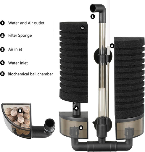 Carefree Fish Aquarium Filter Sponge Fish Tank Quiet Bubble Filter with 4 Sponges and 1 Bag of Filtered Ceramic Balls for Salt Water and Fresh Wat...