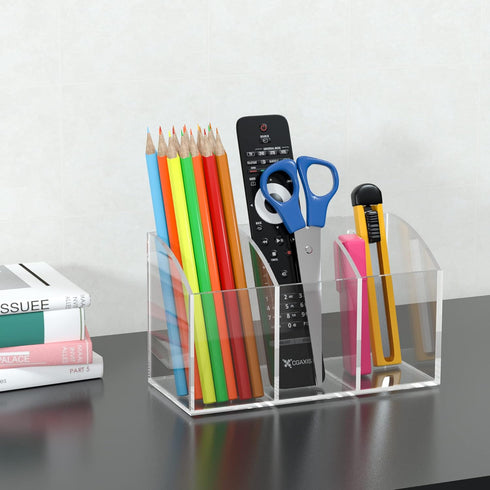 Acrylic Pen Holder Box 3 Compartments, Clear Pencil Storage Organizer for Desk or Wall, Acrylic Organizer Holder for Pens, Office Desk Accessories...