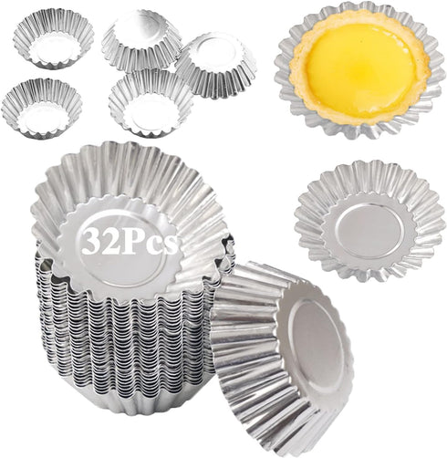 Egg Tart Molds 32Pack Tart Pan 2.75inch, Mini Tart Tins Aluminium Mini Tart Pans for Baking (32Pack-2.75inch)...