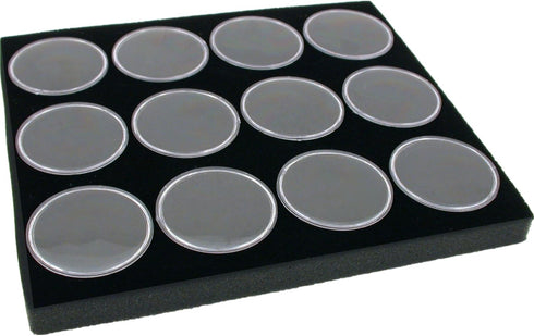 12 Gem Stone Jars Display Black Foam Tray Travel Insert...