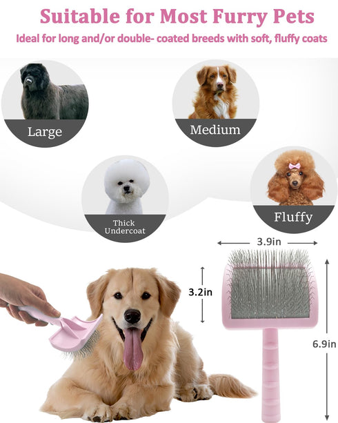 Dog Brushes for Grooming Kit,4 In 1 Slicker Brush for Dogs | Dog Comb | Dog Bath Brush | Pet Hair Remover Dog Grooming Kit for Long Haired Dogs Go...