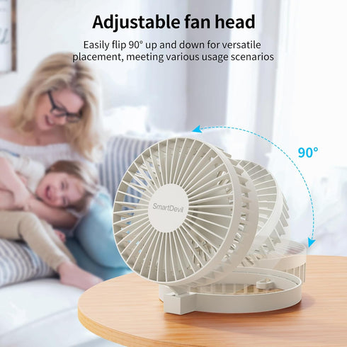 SmartDevil USB Desk Fan, 2 Speeds Small Personal Desk Fan, 90° Rotate Portable Foldable Mini Desktop Table Fan, Strong Wind, Quiet Operation, for ...