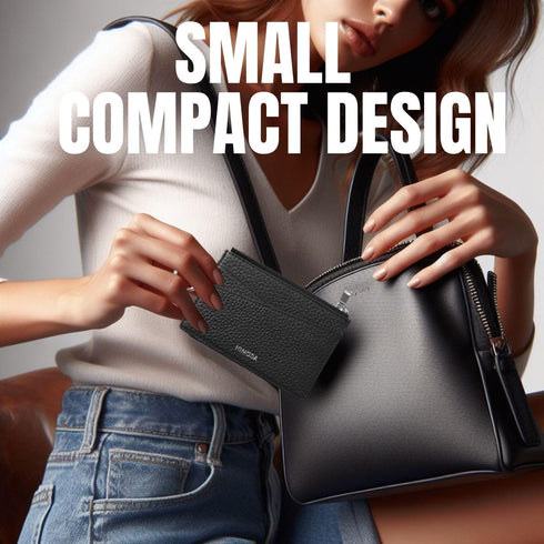 Slim Card Wallet with Keychain for Women & Men, Genuine Leather Credit Card Holder, Small Front Pocket Wallets with Coin Pouch, Black, Ultra Thin,...