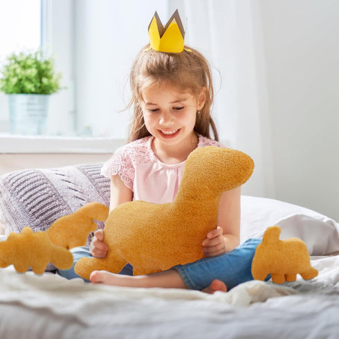 4 Pieces Dino Nugget Pillow Set - Large Chicken Nugget Plush with 3 Dino Plush Toys, Creative Dinosaur Stuffed Animal Doll for Kids (4pcs Dino Set...