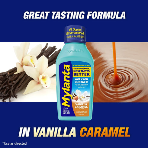Mylanta Heartburn and Gas Relief, Liquid Antacid, Vanilla Caramel Flavor, 12 Fluid Ounce...