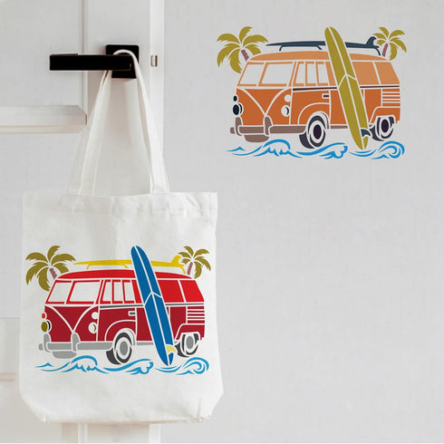 FINGERINSPIRE Surf Car Stencils 11.7x8.3 inch A4 Plastic Palm Trees Wave Painting Stencils Surfboard Pattern Wall Stencils Reusable Car Stencils f...