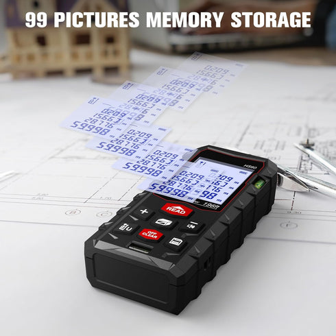 Laser Measure 196ft, Charcity Laser Distance Meter 60M(M/in/F) with 2 Bubble Levels, Mute Function IP54 Waterproof Large LCD Backlit, for Pythagor...
