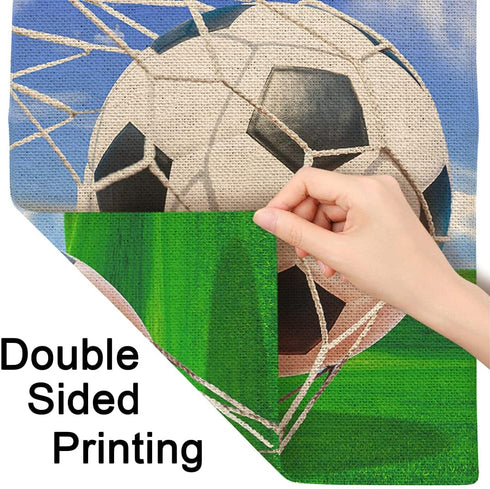 Moslion Soccer Garden Flag Vertical Double Sided Sports White and Black Football in Ball Net in Green Field Grass Blue Sky House Flags Home Burlap...