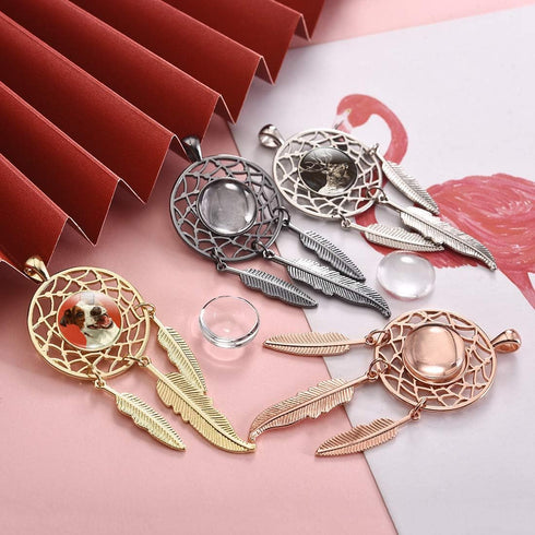 LANBEIDE 60Pieces Cabochons Jewelry Making Kits-20Pcs Dreamcatcher Bezel Pendant Trays with 20Pcs Glass Cabochons 14mm and 20Pcs Black Waxed Neckl...