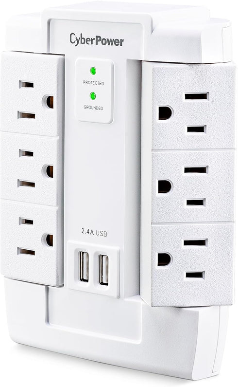 CyberPower CSP600WSURC2 Surge Protector, 1200J/125V, 6 Swivel Outlets, 2 USB Charging Ports, Wall Tap Design, White...