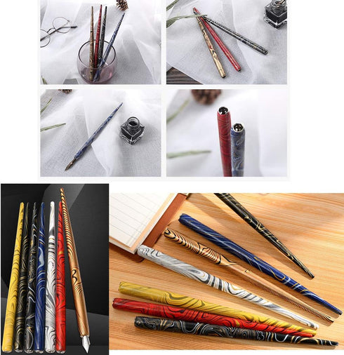 Professional Manga Gothic Pen Dip Pen Calligraphy Drawing Pen Kit, 7 Pen Holders Handles, 12 Nibs (7 Fountain Pen Nib, 5 Flat Nib) - 7 Pcs C...
