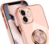 Omorro for Pink iPhone 11 Case for Women Ring Holder, Built-in 360 TPU Rotation Kickstand Rings Cases with Stand Glitter Plating Rose Gold Edge Wo...