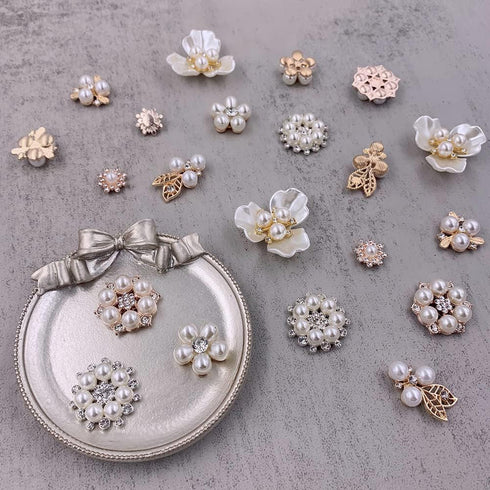 Pearl Embellishments,21pcs Rhinestone Pearl Buttons Pearl Brooch Pearl Pendants for Craft Wedding Bouquet,Jewelry Making,Clothes Bags Shoes Decora...