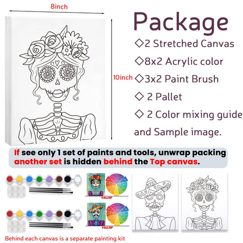 2 Pack Paint and Sip Canvas Painting Kit Pre Drawn Canvas for Painting for adults Stretched Canvas Couples Games Date Night Anniversary Gifts Pain...