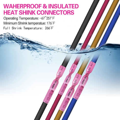 100 PCS 22-16 AWG Waterproof Heat Shrink Quick Disconnect Connectors, Crimp Electrical Wire Male Spade Connectors Insulated Disconnect for Marine ...