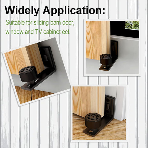 Sliding Barn Door Floor Guide Wall Mount Hardware Adjustable Stay Rollers, Smooth Wheels Flush Bottom Countersunk Holes Black 2 Pack...
