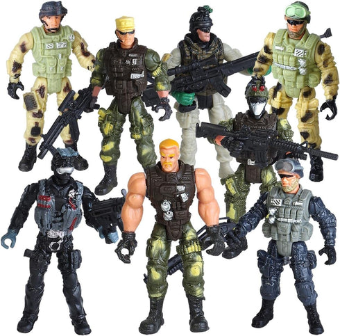 8-Pack Military Toy Soldiers Action Figures Playset, US Army Men and SWAT Team with Military Weapons Accessories for Kids Boys Girls...
