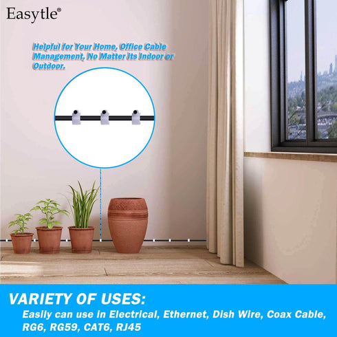 Cable Wire Clips 4mm 6mm 8mm 10mm Cable Management RG6 RG59 CAT5 CAT6 RJ45 Electrical Ethernet Dish TV Speaker Wire Cord Tie Holder Single Coaxial...