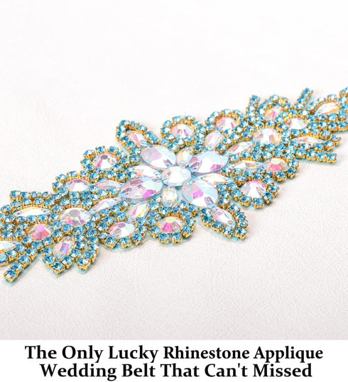 DUOBAO Rhinestone Pearl Bead Appliques Aqua Rhinestones Applique Bridal Accessories Crystal Trim Wedding Dress Sash Belt Headband DIY RA004 (23.5c...