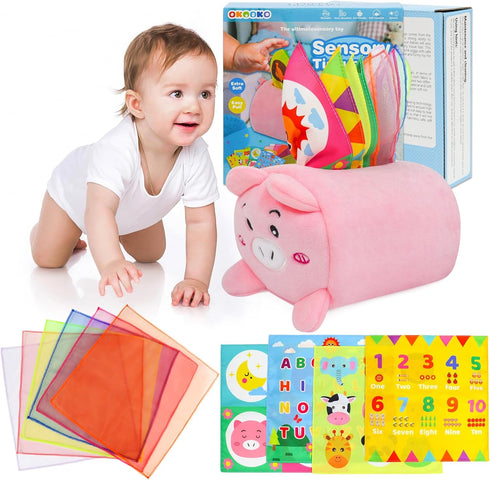 OKOOKO Tissue Box Toy for Baby 6 to 12 Months Soft Stuffed Sensory Toy Strengthen Pincer Grasp Montessori Early Educational Preschool Learning Toy...