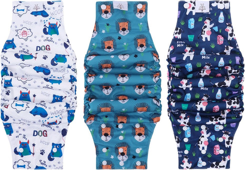 CuteBone Washable Dog Diapers Male with Snaps Reusable Doggie Belly Band for Male Dogs Wraps 3pcs a Pack KDM06M...