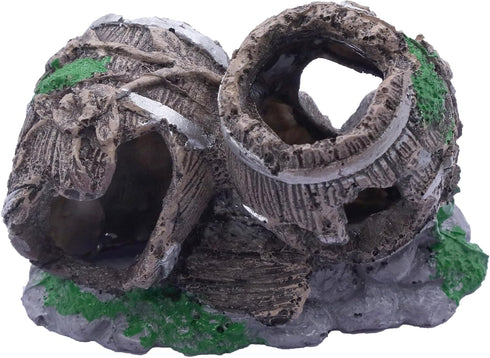 Aquarium Decor Fish Tank Decorations Double Broken Barrel Resin Ornament Betta Hideouts Cave (Barrel) (Fish Broken Barrel Decor)...