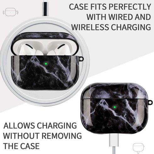 Airpods Pro Case - YOMPLOW Black Marble Protective Hard Case Cover Skin Portable & Shockproof Women Girls with Keychain for Apple Airpods Pro Char...