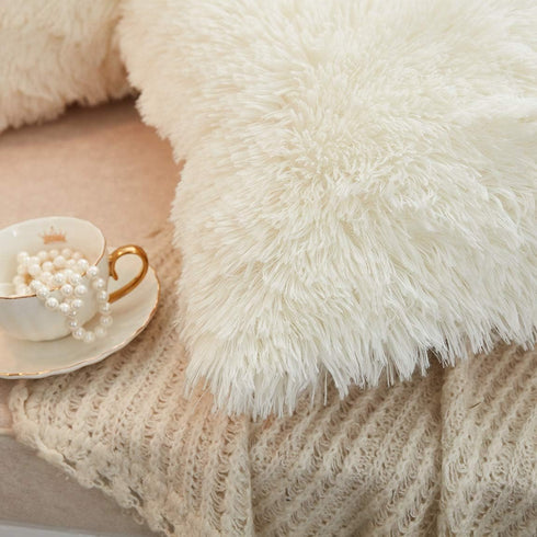 JAUXIO Long Faux Fur Soft Soild Decorative Pillowcase Oblong Fluffy Throw Pillow Cover Velvet Shaggy Plush Cushion Case Set of 2 Zipper Closure Ki...