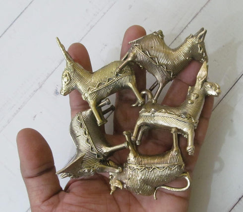 Dhokra Metal Art - Handcrafted Animal Figurines Small Assorted (Set of 5) | Home | Desk Decor...