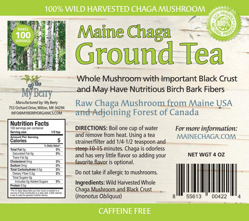 Maine Chaga Ground Tea Powder | 4oz | Coarse Ground | 100% Wild-Harvested from Maine & Atlantic Canada | Caffeine-Free | 100 Servings...