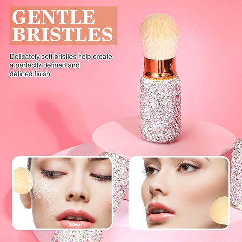 2 Pcs Bling Rhinestone Makeup Brushes Kabuki Brush Retractable Crystal Face Makeup Brushes for Travel Cosmetic Beauty Tool for Foundation Powder B...