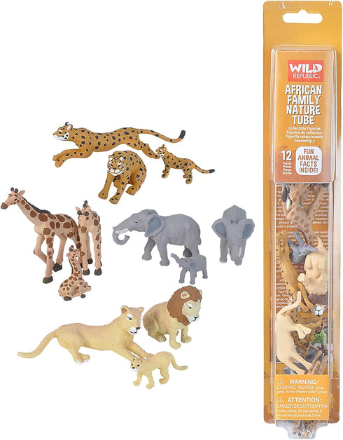 Wild Republic African Family Animal Figurines Tube, Zoo Animal Toys, Elephant, Lion, Giraffe and Cheetah Families Collection...
