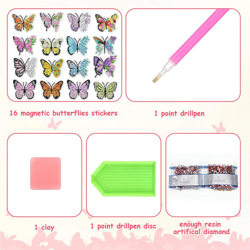 16 Pcs Butterfly Diamond Painting Magnets for Refrigerator Butterfly Diamond Art Magnets DIY Diamond Painting Kits Diamond Art for Adults Kids Cra...