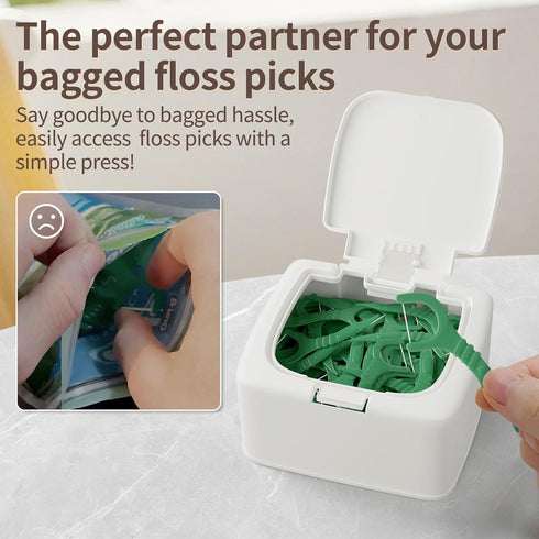 Dental Floss Picks Dispenser with Press Flip Top Cover - Quick Refill, Odor-Free Floss Holder for Home Use, Compact Storage Case...