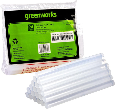 Greenworks 24Pcs Full Size Hot Glue Stick, 6" x 0.43" Clear All Temperature Stick for DIY Craft, Sealing and Repairing, Compatible with Most Glue ...